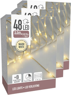 Draadverlichting lichtsnoer - 3x - 48 lampjes - warm wit - op batterij - 360 cm