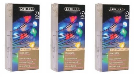 Draadverlichting lichtsnoer - 3x - zilver - 40 led lampjes - gekleurd - 195 cm - zilverdraad