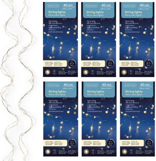 Draadverlichting lichtsnoer - 3x - zilver - 40 led lampjes - warm wit - 195 cm - zilverdraad