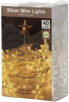Draadverlichting lichtsnoer - 40 sterren lampjes - warm wit - op batterij - 200 cm