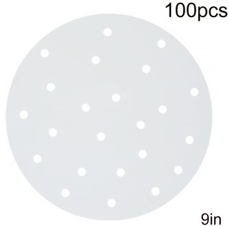 Draagbare 100Pcs 8/9Inch Lucht Friteuse Stoomboot Liners Geperforeerde Houtpulp Papers Non-stick Stomen Mand mat Bakken Koken Tools 100stk 9duim