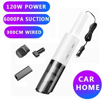 Draagbare 120W 12V Mini Wired Handheld Auto Stofzuiger 6000Pa Sterke Zuigkracht Nat En Droog Voor auto Accessoires wit