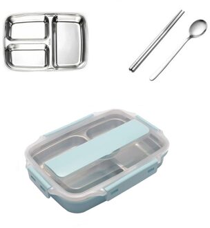 Draagbare 304 Roestvrij Staal Lunchbox Compartiment Bento Isolatie Vrouwelijke Doos Kantoormedewerker Keuken Lekvrij Voedsel Container blauw 3 lattice