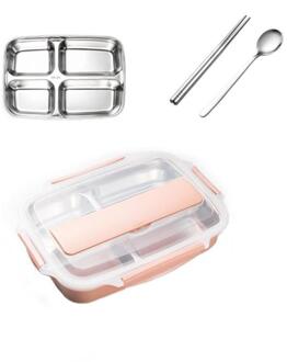 Draagbare 304 Roestvrij Staal Lunchbox Compartiment Bento Isolatie Vrouwelijke Doos Kantoormedewerker Keuken Lekvrij Voedsel Container roze 4 lattice