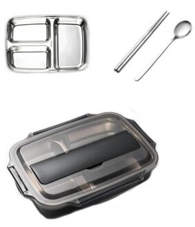 Draagbare 304 Roestvrij Staal Lunchbox Compartiment Bento Isolatie Vrouwelijke Doos Kantoormedewerker Keuken Lekvrij Voedsel Container zwart 3 lattice