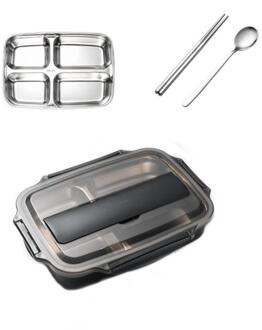 Draagbare 304 Roestvrij Staal Lunchbox Compartiment Bento Isolatie Vrouwelijke Doos Kantoormedewerker Keuken Lekvrij Voedsel Container zwart 4 lattice