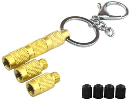 Draagbare 4 In 1 Band Reparatie Tools Band Air Deflator Voor Off Road Voertuig Massief Messing Sleutelhanger Tyre Air Down tool + 4 Ventieldopjes