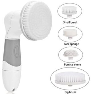 Draagbare 4-In-1 Gezicht Zachte Borstel Waterdicht Facial Diepe Reiniging Volledige Spin Zachte Body Exfoliërende Verwijderen Mee-eter masseren grijs 4 brushes