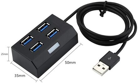 Draagbare 4 Poorten Mini Usb 3.0 Hub Splitter 4 In 1 Usb Adapter Externe Converter Kabel Hubs Met Led Licht voor Laptop Desktop zwart