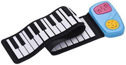 Draagbare 49-Key Silicium Elektronische Toetsenbord Roll-Up Piano Ingebouwde Luidspreker Met Cartoon Sticker voor Kinderen Kids Blauw