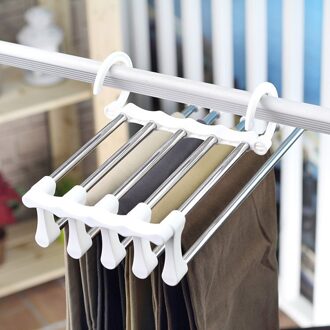 Draagbare 5 In 1 Multi-Functionele Broek Hangers Verstelbare Closet Organizer Rvs Ruimtebesparend Hanger Voor Broek Rok wit