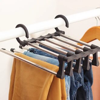 Draagbare 5 In 1 Multi-Functionele Broek Hangers Verstelbare Closet Organizer Rvs Ruimtebesparend Hanger Voor Broek Rok zwart