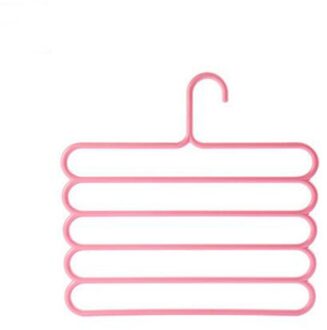 Draagbare 5 Layer Broek Hangers Houders Plastic Multifunctionele Opknoping Rack Voor Kleding Handdoeken Huishoudelijke Ruimtebesparende Opslag roze