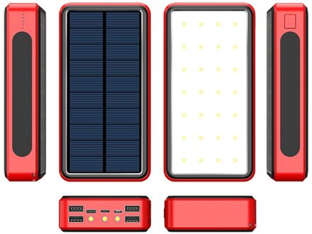 Draagbare 80000Mah Power Bank Solar Draadloze Snelle Opladen Powerbank 4 Usb Led Externe Batterij Voor Iphone Xiaomi Samsung licht rood