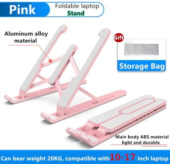 Draagbare Abs Aluminium Laptop Stand Opvouwbaar Verstelbare Ondersteuning Notebook Macbook Lapdesk Computer Houder roze