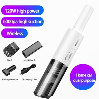 Draagbare Auto Stofzuiger Auto Thuis Dual-Gebruik Handheld Oplaadbare Stofzuiger Auto Interieur Stofzuiger 6000Pa draadloze wit