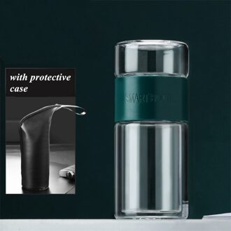 Draagbare Auto Thee Water Fles Reizen Drinkware Double Wall Thee Zetgroep Tumbler Kantoor Theekopje Roestvrijstalen Thee Filters groen met case