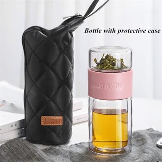 Draagbare Auto Thee Water Fles Reizen Drinkware Double Wall Thee Zetgroep Tumbler Kantoor Theekopje Roestvrijstalen Thee Filters roze met case