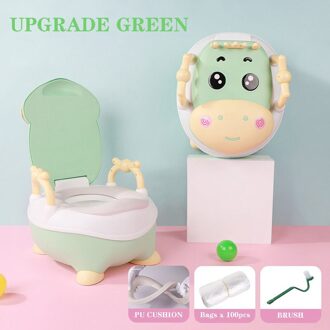 Draagbare Baby Reizen Potje Leuke Peuter Toiletpot Kinderen Pot Training Seat Anti-Slip Kinderen Toiletzitting Met zachte Kussen Upgrade groen