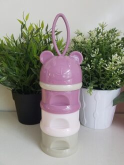Draagbare Babyvoeding 3 Layer Opbergdoos Beer Kikker Essentiële Granen Cartoon Snacks Baby Container Melkpoeder Doos Waggel Kids beer roze