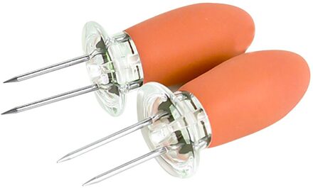Draagbare Bbq Maïs Vorken Houder Tond Grill Rvs Spiesjes Voor Outdoor Picknick Camping Keuken Gereedschap Oranje