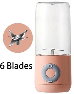 Draagbare Blender Elektrische Usb Mixer Juicer Machine 500Ml Mini Voedsel Smoothie Processor Hand Held Persoonlijke Fruit Squeezer Juicer roze 6 blades