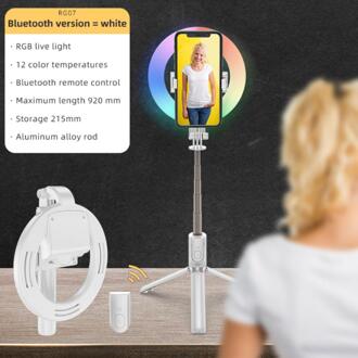 Draagbare Bluetooth Draadloze Selfie Stok Met Rgb Ring Vullen Licht Statief Voor Iphone Voor Samsung Make Video Live Reizen wit