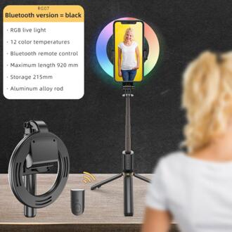Draagbare Bluetooth Draadloze Selfie Stok Met Rgb Ring Vullen Licht Statief Voor Iphone Voor Samsung Make Video Live Reizen zwart