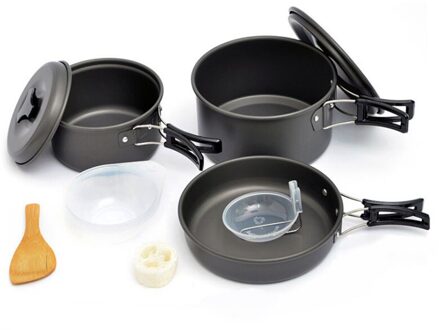 Draagbare Camping Kookgerei Set Outdoor Servies Wandelen Camping Familie Wandelen Benodigdheden Barbecue Pot Accessoires 2-3 Mensen zwart