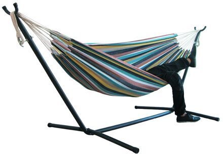 Draagbare Canvas Hangmat Outdoor Tuin Sport Swing Home Reizen Leisure Camping Streep Hangmat Dubbele Enkele Mensen Opknoping Bed