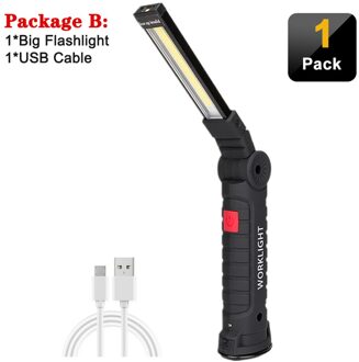 Draagbare Cob Led Zaklamp Usb Oplaadbare Werk Licht Magnetische Lanterna Opknoping Lamp Met Ingebouwde Batterij Camping Torch Package B