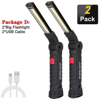 Draagbare Cob Led Zaklamp Usb Oplaadbare Werk Licht Magnetische Lanterna Opknoping Lamp Met Ingebouwde Batterij Camping Torch Package D