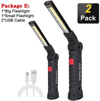 Draagbare Cob Led Zaklamp Usb Oplaadbare Werk Licht Magnetische Lanterna Opknoping Lamp Met Ingebouwde Batterij Camping Torch Package E