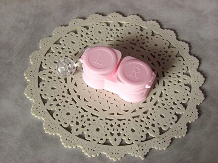 Draagbare Contact Lens Doos Macarons Druk Clamshell Omvatten Pincet Zuig Set Voor Vrouwen Reizen Contactlenzen Case roze