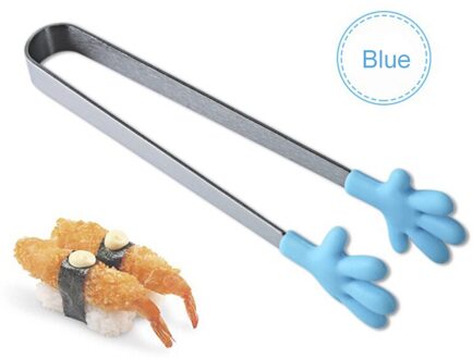 Draagbare Creatieve Kleine Palm Siliconen Clip Non-Slip Rvs Mini Voedsel Keuken Gerechten Bbq Clip Keuken Tool FEA88 blauw