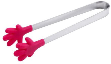 Draagbare Creatieve Kleine Palm Siliconen Clip Non-Slip Rvs Mini Voedsel Keuken Gerechten Bbq Clip Keuken Tool FOU99 roos rood