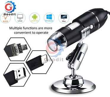 Draagbare Digitale Microscoop 500x/1000x/1600x Vergroting Endoscoop Met 8 Leds Braceket Heerser Voor Mac/Venster/linux/Andriod 1600X / 3 in 1 Interface