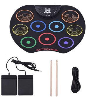 Draagbare Digitale Usb 9 Pads Kleurrijke Roll Up Drum Set Siliconen Elektronische Drum Kit Met Drumsticks En Sustainpedaal