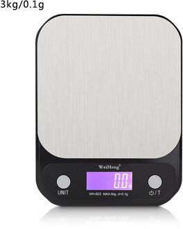 Draagbare Digitale Weegschaal Led Elektronische Weegschalen Postal Voedsel Balans Meten Gewicht Keukenweegschaal Digitale Rvs 3kg-0.1g zwart
