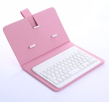 Draagbare Draadloze Bluetooth Toetsenbord Geval Pu Leer Stand Cover Voor Iphone Android Telefoons Roze