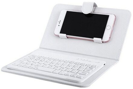 Draagbare Draadloze Bluetooth Toetsenbord Geval Pu Leer Stand Cover Voor Iphone Android Telefoons wit