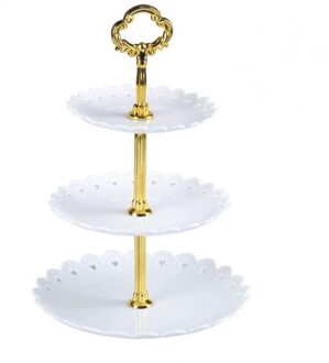 Draagbare Drie Lagen Fruitschaal Cake Candy Dessert Opslag Container Stand Rack Holder Thuis Party Festival Cake Hulpmiddel Levert wit