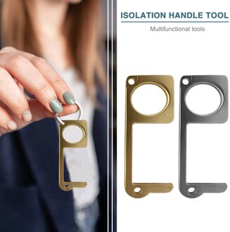 Draagbare Druk Lift Deur Opener Non-contact Lift Knop Sleutelhanger goud