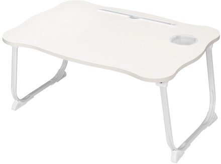 Draagbare Folding Laptop Tafel Bureau Bed Tafel Sofa Kleine Bureau Met Slot Bekerhouder Lade Studie Tafel 64*43*6Cm wit