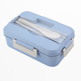 Draagbare Gezonde Materiaal Lunchbox 3 Layer Tarwe Stro Bento Dozen Magnetron Servies Voedsel Opslag Container #15 blauw