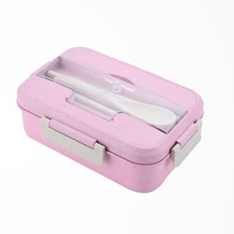 Draagbare Gezonde Materiaal Lunchbox 3 Layer Tarwe Stro Bento Dozen Magnetron Servies Voedsel Opslag Container #15 roze