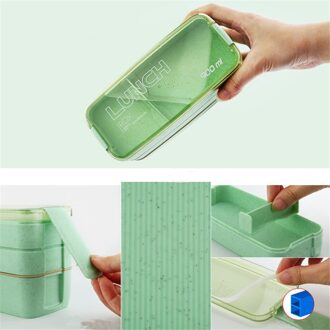 Draagbare Gezonde Materiaal Lunchbox 3 Layer Tarwe Stro Bento Dozen Magnetron Servies Voedsel Opslag Container Voedsel Doos #30 groen