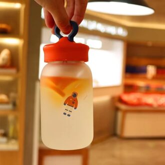 Draagbare Glas Water Mobiele Telefoon Houder Water Cup Sap Flessen Thee Cup Vrouwelijke Student Creatieve Handige Beker 600ml / oranje