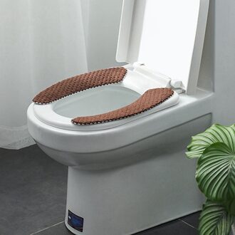 Draagbare Herbruikbare Warm Pluche Toiletbril 4 Kleur Cuttable Wasbare Wc Cover Set Warm Sticky Wc Mat Zetel Chocolade
