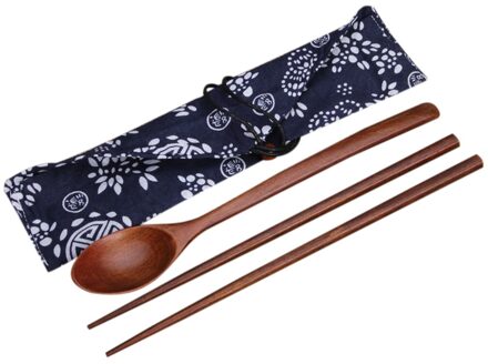 Draagbare Houten Eetstokjes & Lepel Bestek Sets Reizen Servies Pak Hout Milieu Servies Met Doek Pack